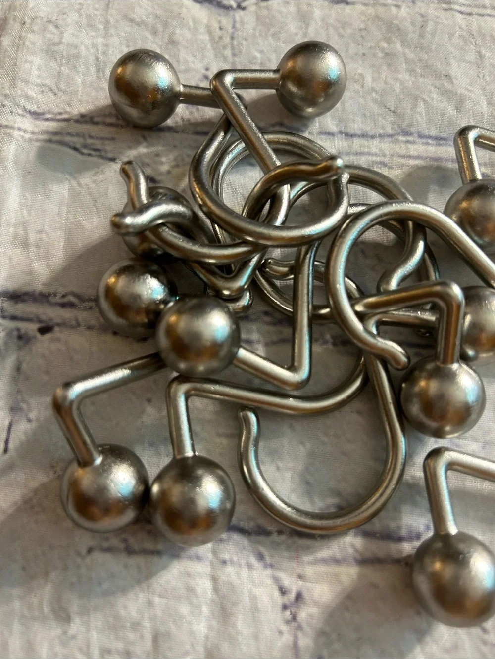 SILVER TONE BALLS ON MATCHING SHOWER CURTAIN HOOKS MATTE FINISH (12)
